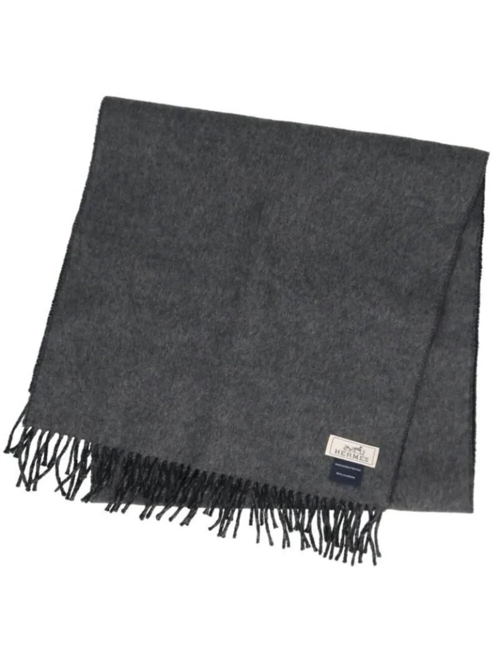 Hermes Recto Verso Logo Embroidered Cashmere Fringe Scarf